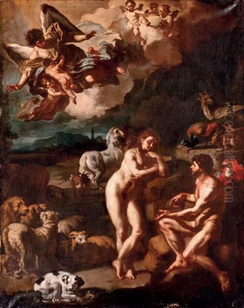 The Garden Of Eden; The Naming Of The Animals Oil Painting by Francesco Solimena