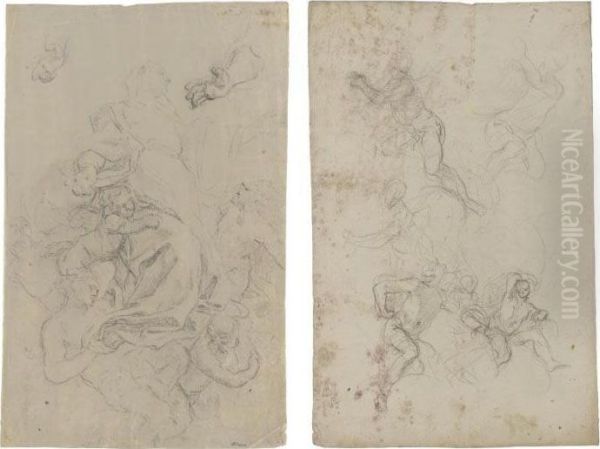 Recto: The Assumption Verso: Several Studies Of Figures Oil Painting by Francesco Solimena