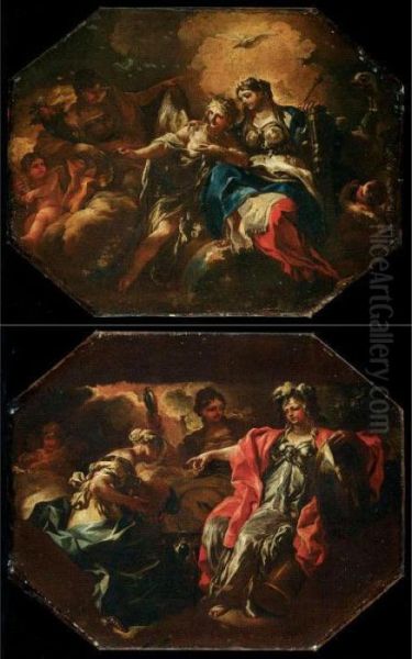 Temperance, Prudence And Fortitude Oil Painting by Francesco Solimena