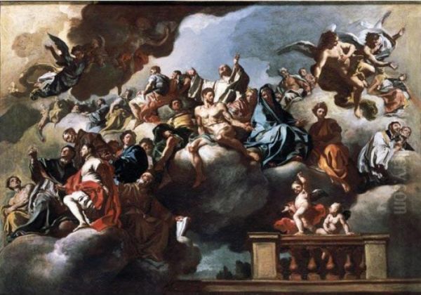 Saints And Prophets In Glory With Putti Oil Painting by Francesco Solimena