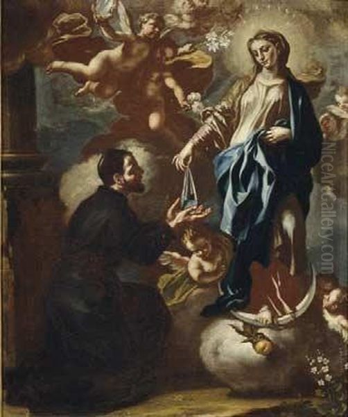 Madonna Assunta Con Santo E Cherubini Oil Painting by Francesco Solimena