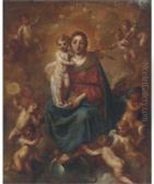 The Madonna And Child Enthroned Oil Painting by Francesco Solimena