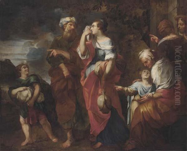 The Banishment Of Hagar And Ishmael Oil Painting by Francesco Solimena