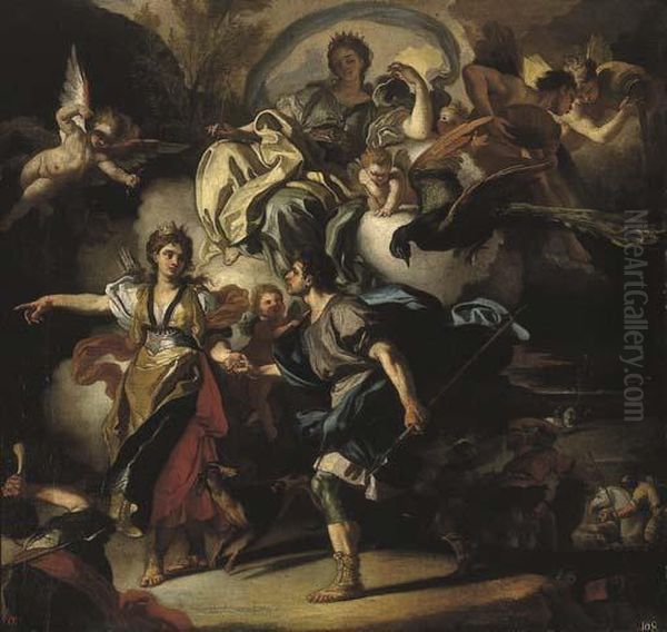 The Royal Hunt Of Dido And Aeneas Oil Painting by Francesco Solimena