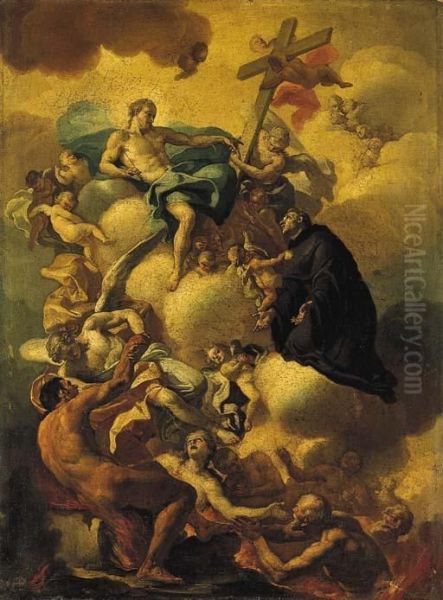 San Benedetto Che Intercede Presso Cristo Per La Salvezza Della Anime Penitenti Oil Painting by Francesco Solimena