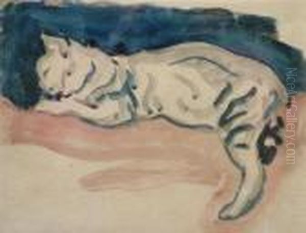 Study Of A Reclining Cat Oil Painting by Henry Somm