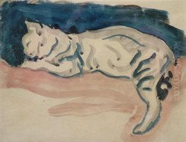 Cat Lying
Down Oil Painting by Henry Somm