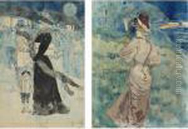 Women Of Fashion: Two Works Oil Painting by Henry Somm