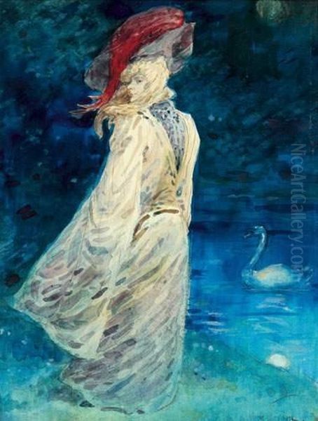 Elegante Au Cygne Oil Painting by Henry Somm