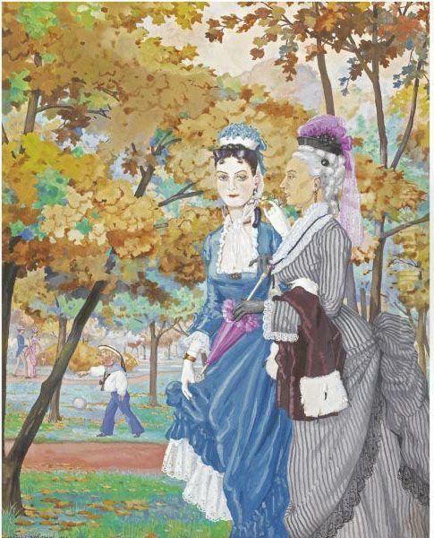 Two Ladies In A Park Oil Painting by Konstantin Andreevic Somov