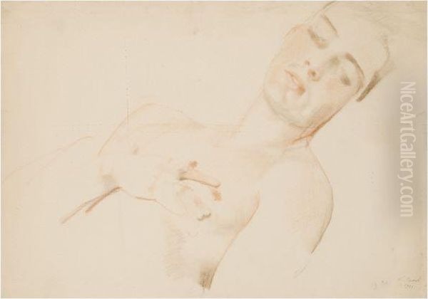 Reclining Male Nude Oil Painting by Konstantin Andreevic Somov