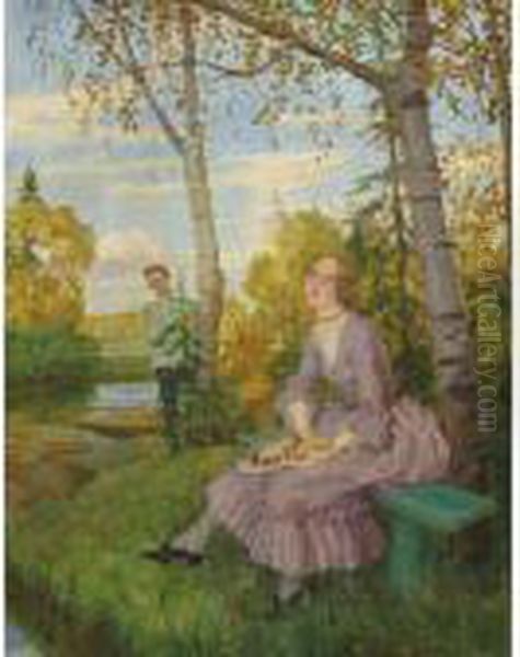 Meeting In The Park Oil Painting by Konstantin Andreevic Somov