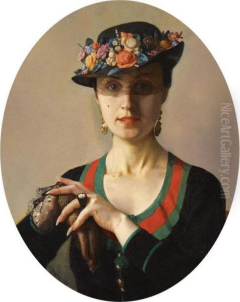 Portrait Of A Lady Oil Painting by Konstantin Andreevic Somov