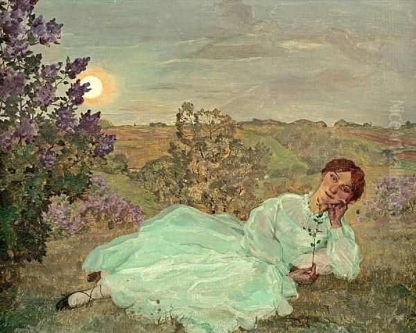 Repose At Sunset Oil Painting by Konstantin Andreevic Somov