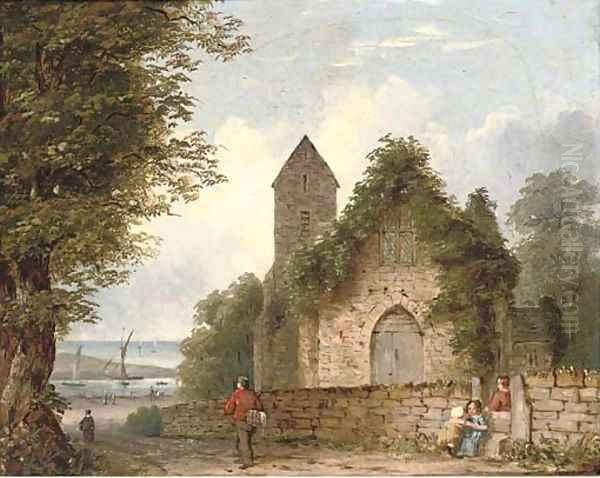 Outside the village church Oil Painting by English School