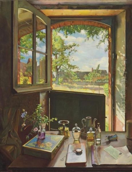 Open Door On A Garden Oil Painting by Konstantin Andreevic Somov