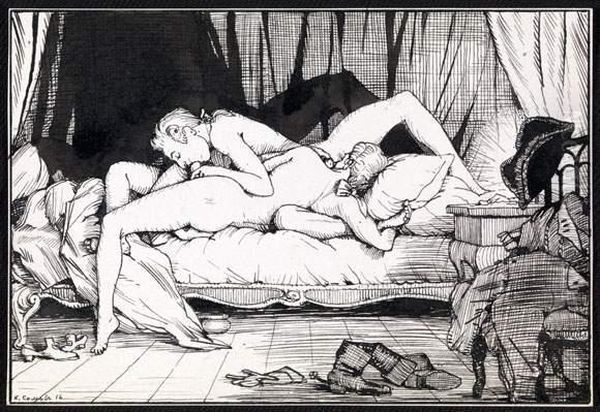 Erotic Drawing Oil Painting by Konstantin Andreevic Somov