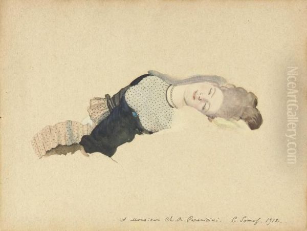 Study Of A Sleeping Lady Oil Painting by Konstantin Andreevic Somov