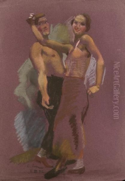 A Dancing Couple Oil Painting by Konstantin Andreevic Somov