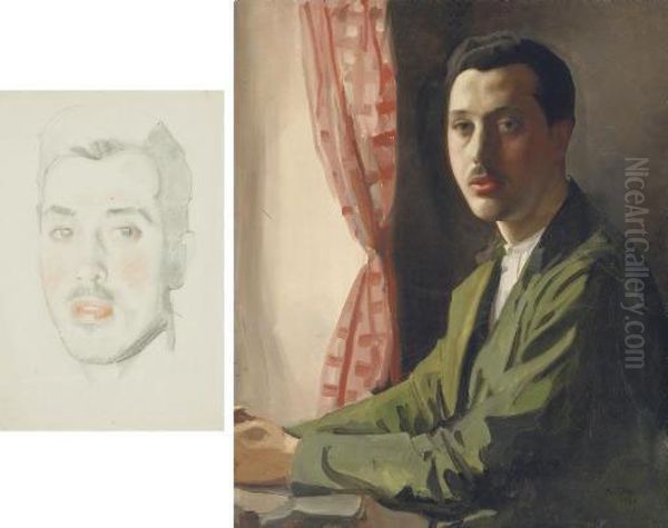 Portrait Of A Young Man With A Moustache Oil Painting by Konstantin Andreevic Somov