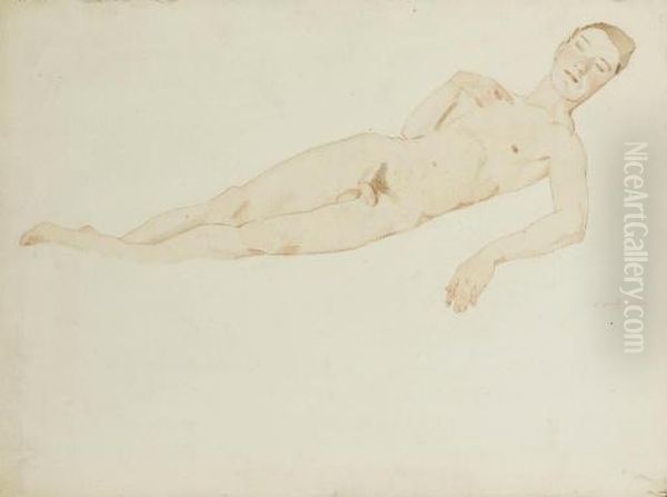 Study Of A Male Nude Oil Painting by Konstantin Andreevic Somov