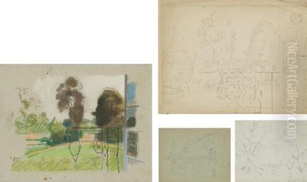 Five Views Of Chateau Des Touches; And Study Of A Landscape Oil Painting by Konstantin Andreevic Somov