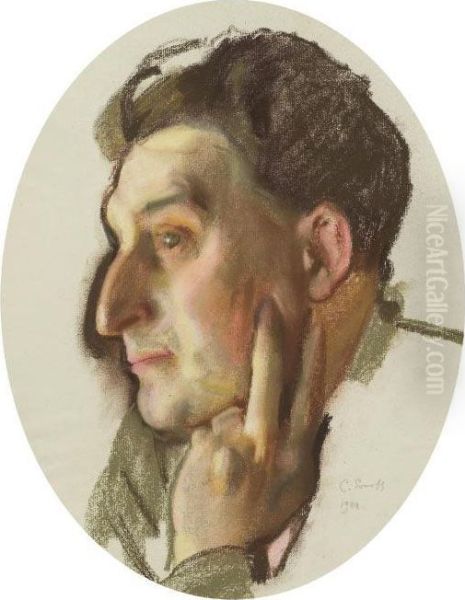 Portrait Of M.g. Lukianov In Profile Oil Painting by Konstantin Andreevic Somov