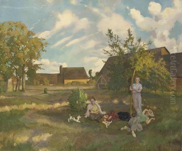 A Summer's Evening In The Countryside Oil Painting by Konstantin Andreevic Somov