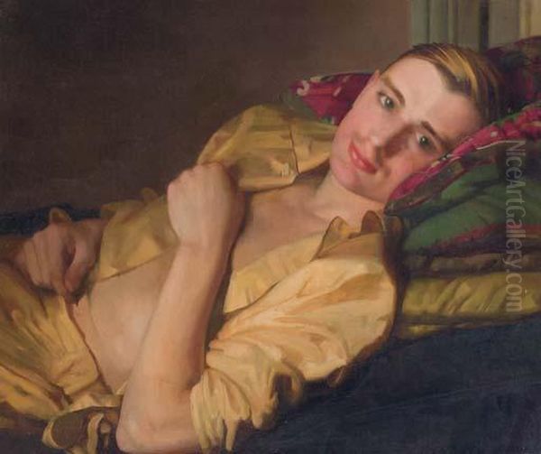 A Reclining Man Oil Painting by Konstantin Andreevic Somov