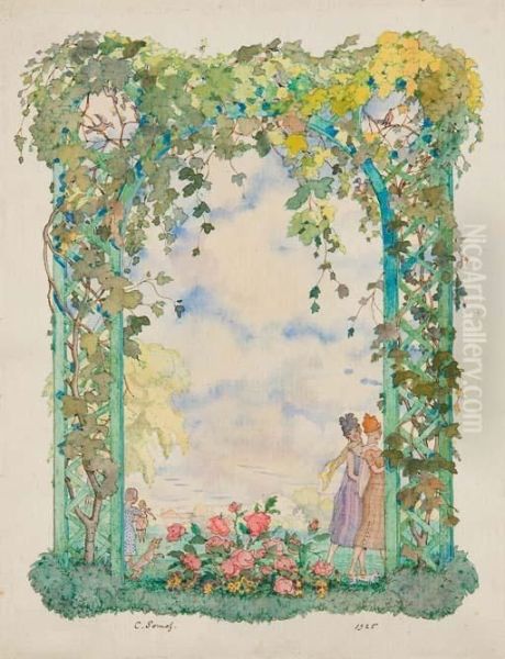 A Summer's Stroll Through The Arbour Oil Painting by Konstantin Andreevic Somov