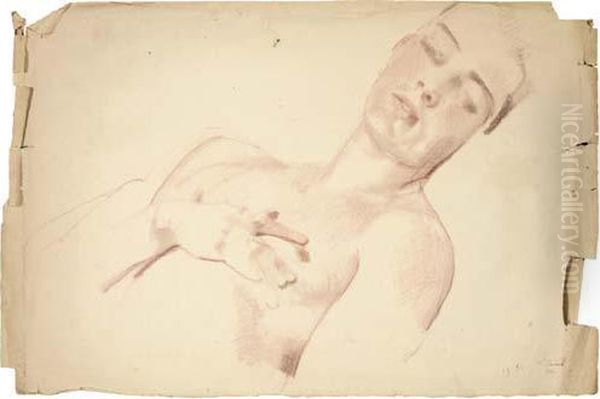 A Reclining Male Nude Oil Painting by Konstantin Andreevic Somov