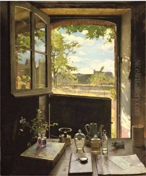 View Through A Window Oil Painting by Konstantin Andreevic Somov