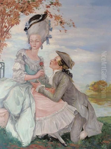 A Suitor Kneeling Before His Beloved Oil Painting by Konstantin Andreevic Somov