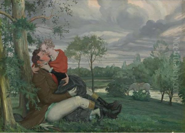 Les Amoureux Oil Painting by Konstantin Andreevic Somov