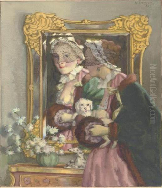 A Fair Reflection Oil Painting by Konstantin Andreevic Somov