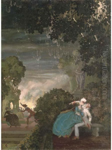 Pierrot And A Lady Oil Painting by Konstantin Andreevic Somov