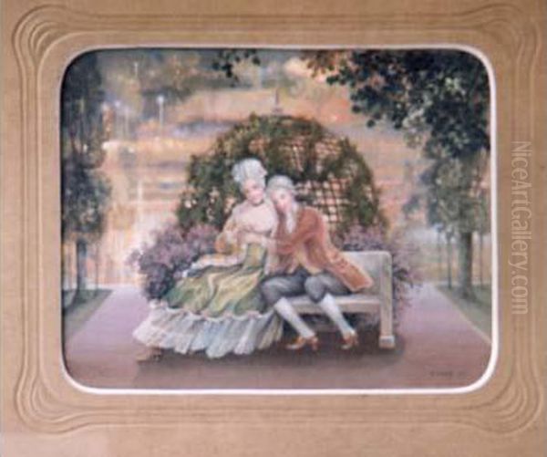 Les Amoureux Sur Un Banc (1912) Oil Painting by Konstantin Andreevic Somov