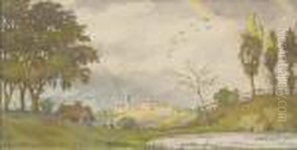 Miniature Landscape With Rainbow Oil Painting by Konstantin Andreevic Somov