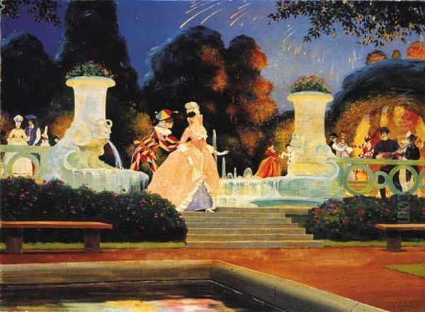 The Masquerade Oil Painting by Konstantin Andreevic Somov