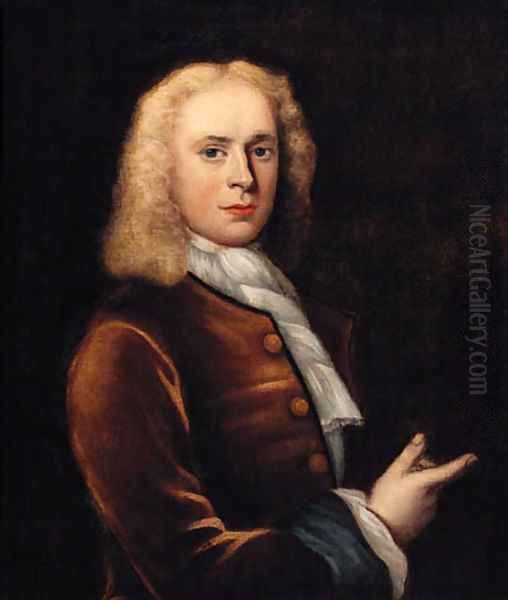 Portrait Of A Gentleman, Half-Length, In A Brown Coat And White Stock Oil Painting by English School