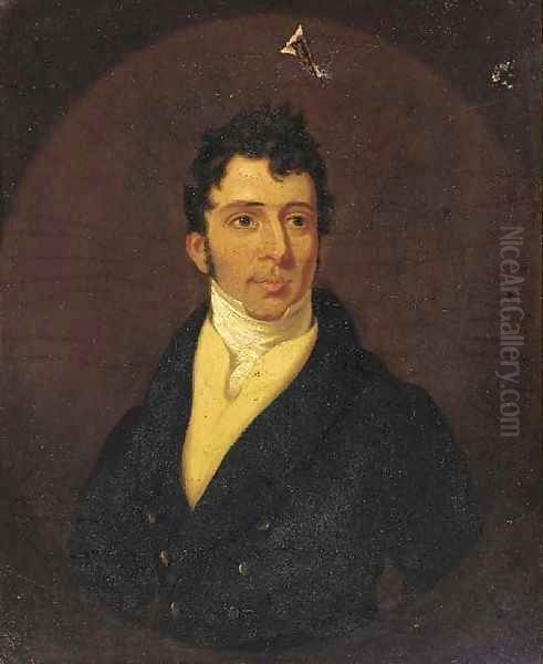 Portrait of a gentleman, small quarter-length, in a black coat and yellow waistcoat Oil Painting by English School