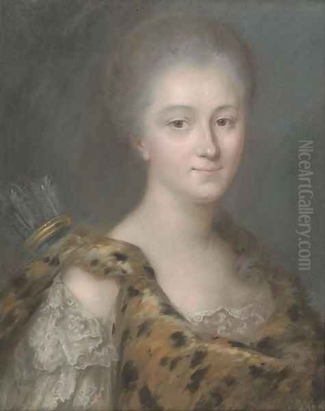 Portrait of a lady, bust-length, dressed as Diana the Huntress Oil Painting by English School