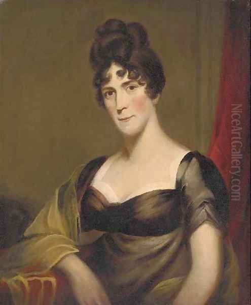 Portrait of a lady, bust-length, in a brown dress Oil Painting by English School