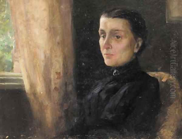 Portrait of a lady, bust-length, seated in an interior, wearing a black dress Oil Painting by English School