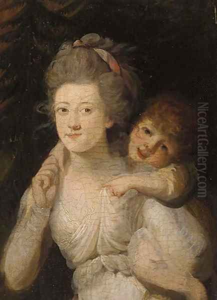 Portrait of a mother and child Oil Painting by English School