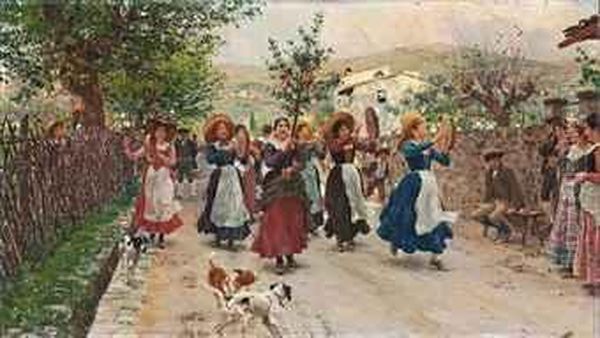 An Easter Procession Oil Painting by Raffaelo Sorbi