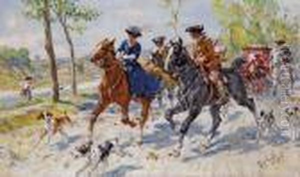 Passeggiata A Cavallo Oil Painting by Raffaelo Sorbi