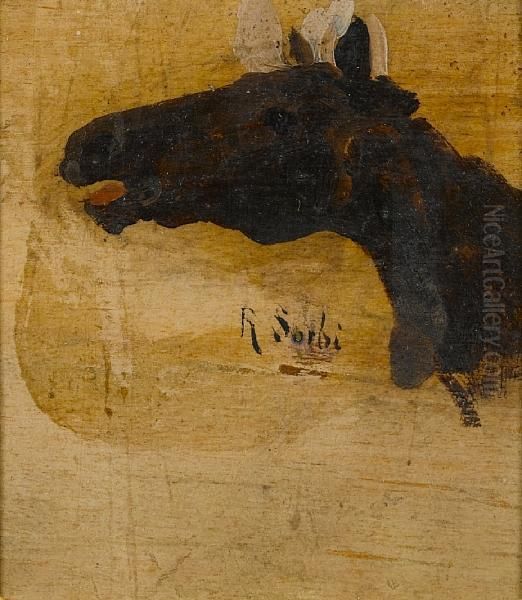 Study Of A Horse's Head Oil Painting by Raffaelo Sorbi