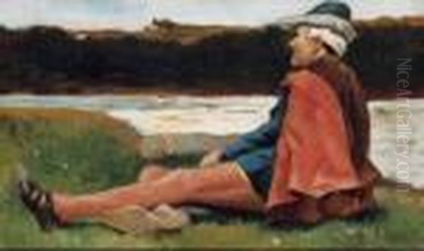 Figura In Riva Al Fiume Oil Painting by Raffaelo Sorbi