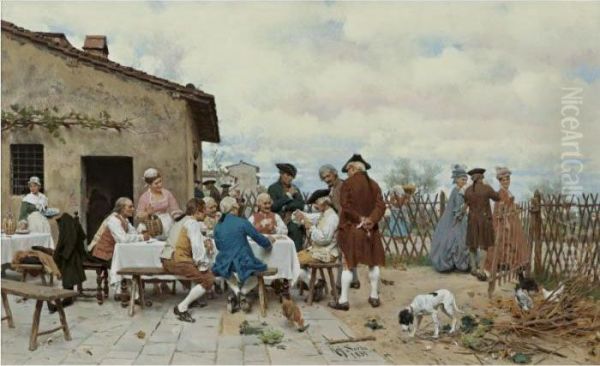 A Game Of Cards At The Inn Oil Painting by Raffaelo Sorbi